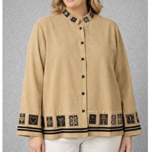 NWT Draper's & Damon's 2X Embroidered Jacket Tan Plus Boho Cottagecore